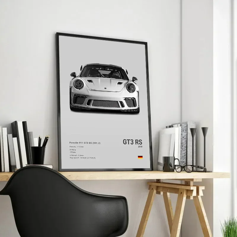 Black and White German Luxury Sports Car Posters Wall Art 911 GT3 RS Turbo Canvas Painting Pictures For Garage Living Room Decor - Image 5
