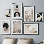 Wall Art Beige White Flower Vintage Abstract Geometry Print Living Room Home Decoration Poster Canvas Painting Wall Pictures