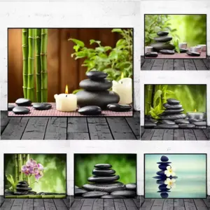 Modern Wall Art Spa Stones Zen Yoga Canvas Paintings Candles Aromatherapy Flower Posters Wall Pictures for Bathroom Home Decor