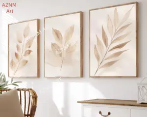 Beige Botanical Neutral Poster Modern Leaf Minimalism Office Boho Prints Canvas Painting Wall Art Picture Home Living Room Decor