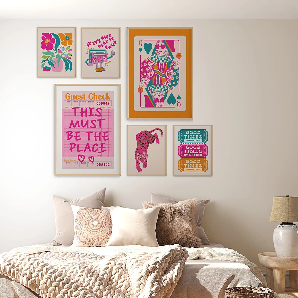 Preppy Wall Art Set Of 15 Pink Orange Teal Teen Girl Room Maximalist Poster and Print Dopamine Decor Quirky Dorm Y2k Pictures - Image 4