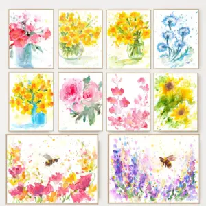 Ink Painting Chrysanthemum And Bee Posters Prints Floral Canvas Painting Watercolour Flower Wall Art Picture For Home Decor Gift
