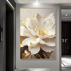 Gold Leaf White Flowers Modern Canvas Decorative Posters Canvas Wall Art Picture Printing Living Room Home Decor No Frame