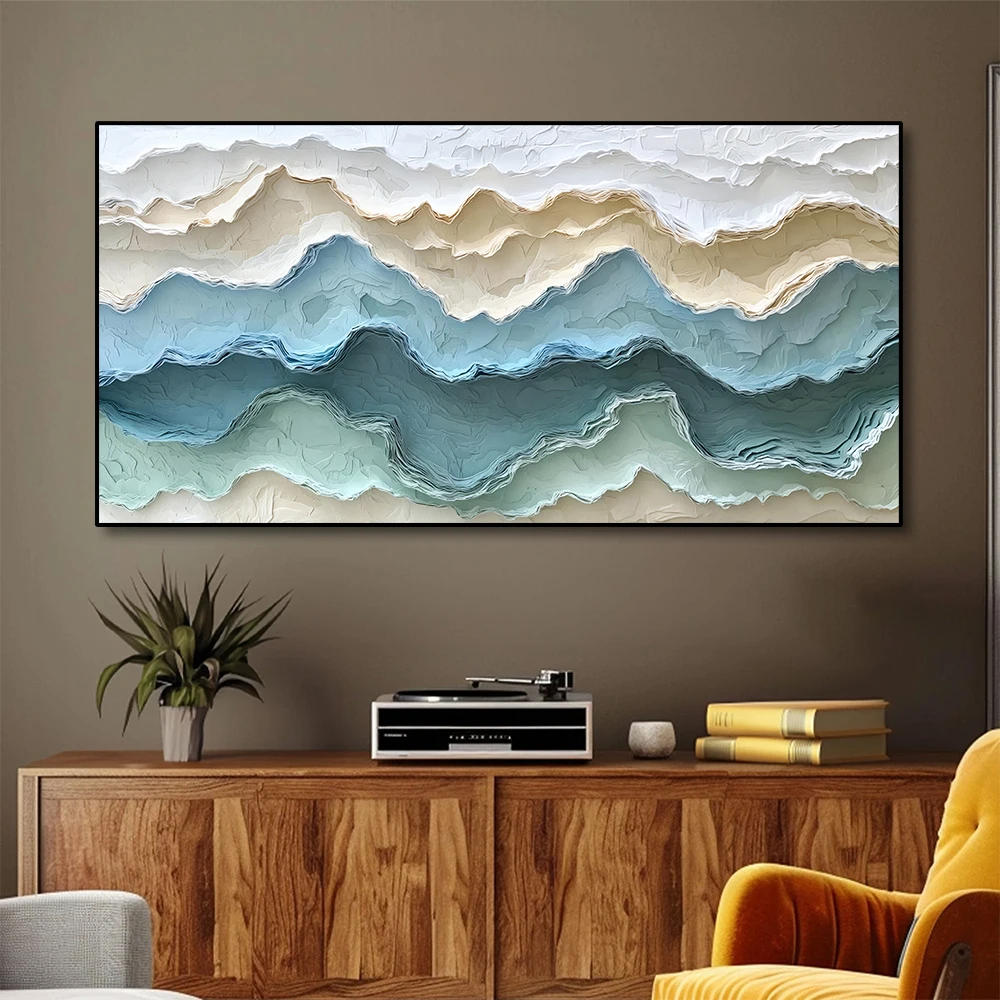 1PC Frameless Abstract Blue Beach Waves Landscape Posters Canvas Painting Artwork Wall Art for Living Room Home Office Decor - Image 2