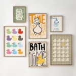 Bath Time Rubber Duck Printable Bathroom Wall Art Set Of 6 Funny Kids Bathroom Decor Retro Colorful Ducks Shower Singing Quote