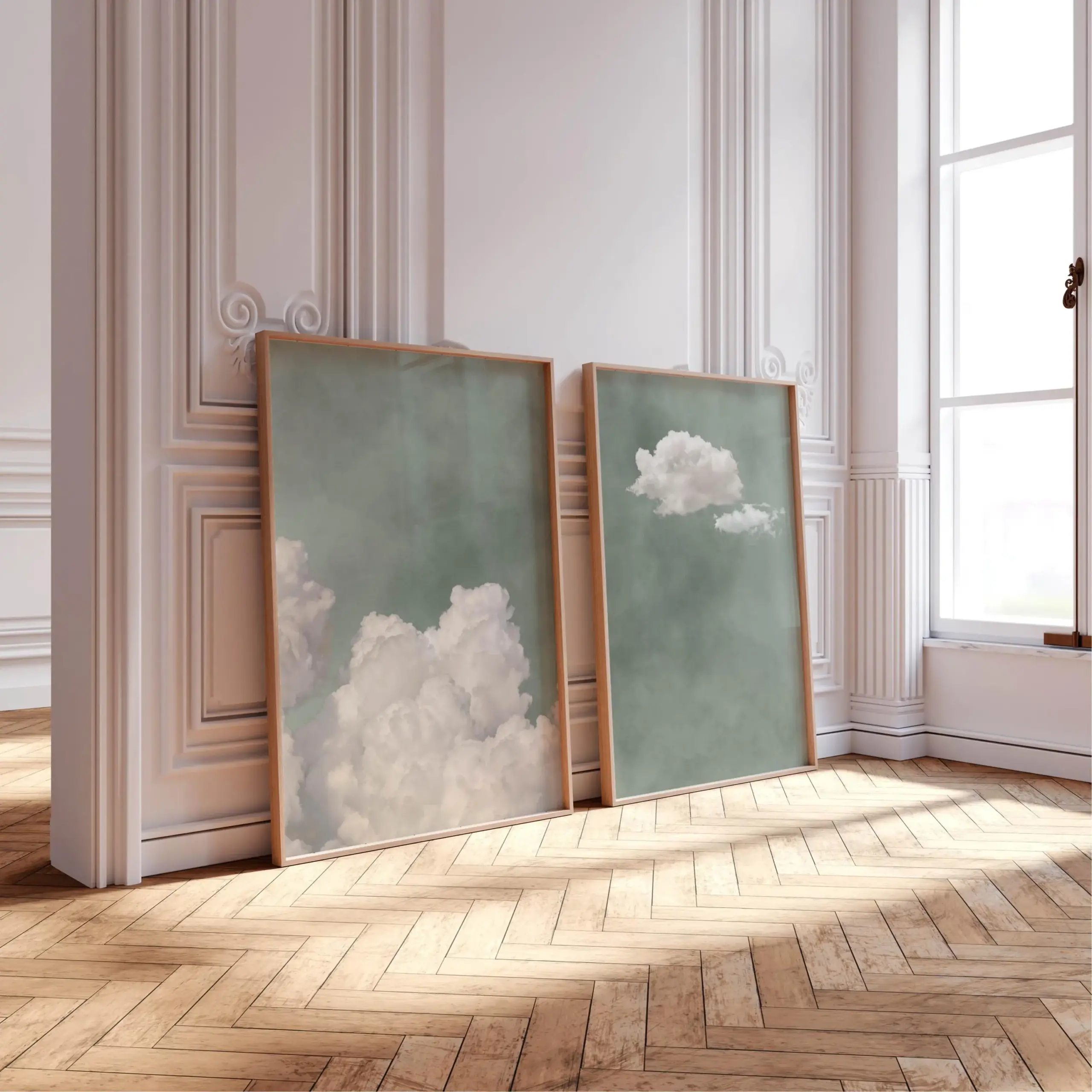 Sage Green Cloud Wall Art Poster Abstract Minimalist Sky Art Canvas Prints for Modern Living Room Bedroom Home Aesthetic Decor - Image 3