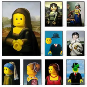 Abstract Funny Mona Lisa Legos Poster And Prints Cartoon Famous Painting Canvas Wall Art For Living Kids Room Home Decoration