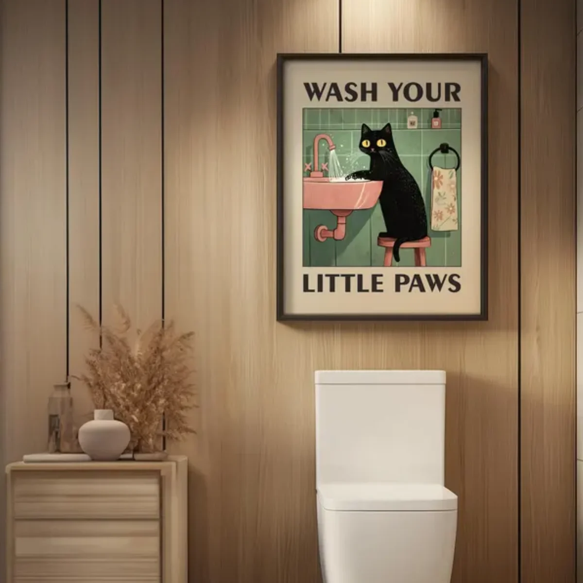 "Wash Your Paws" Cat Illustration Canvas Prints Poster Modern Funny Animal Art Prints Wash Room Bathroom Home Decor Art Poster - Image 6