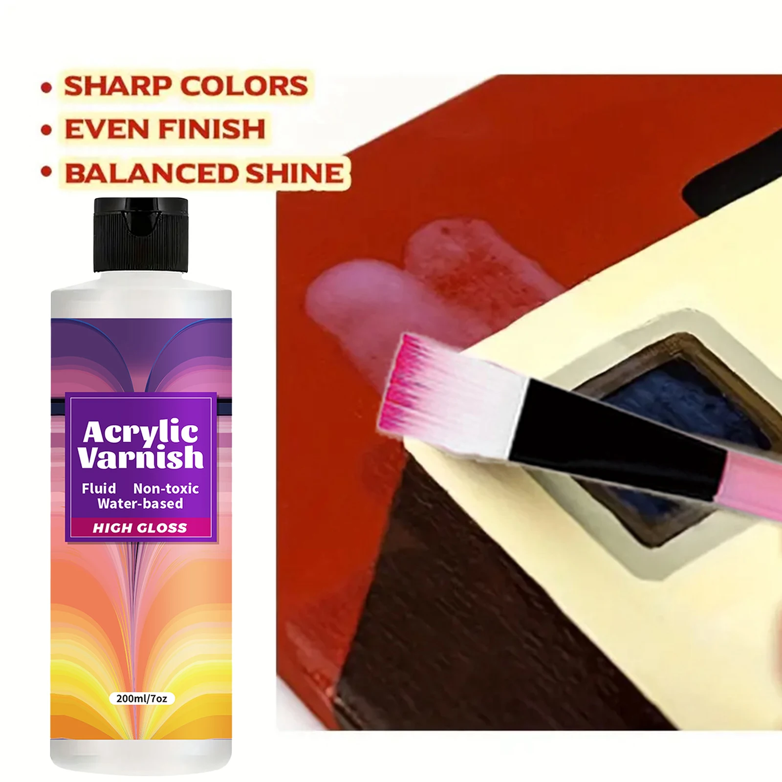 200ML Acrylic Varnish High Gloss Finish, Protective Clear Coat for Paintings, Non-Yellowing Waterproof Sealant, Anti-Cracking wi - Image 3