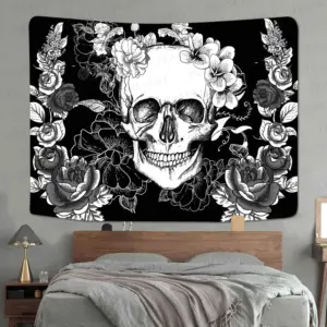 Gothic Skull Tapestry Black and White Skull Tapestry Wall Hanging Tapestries Backdrop for Bedroom Living Room Dorm Room Party