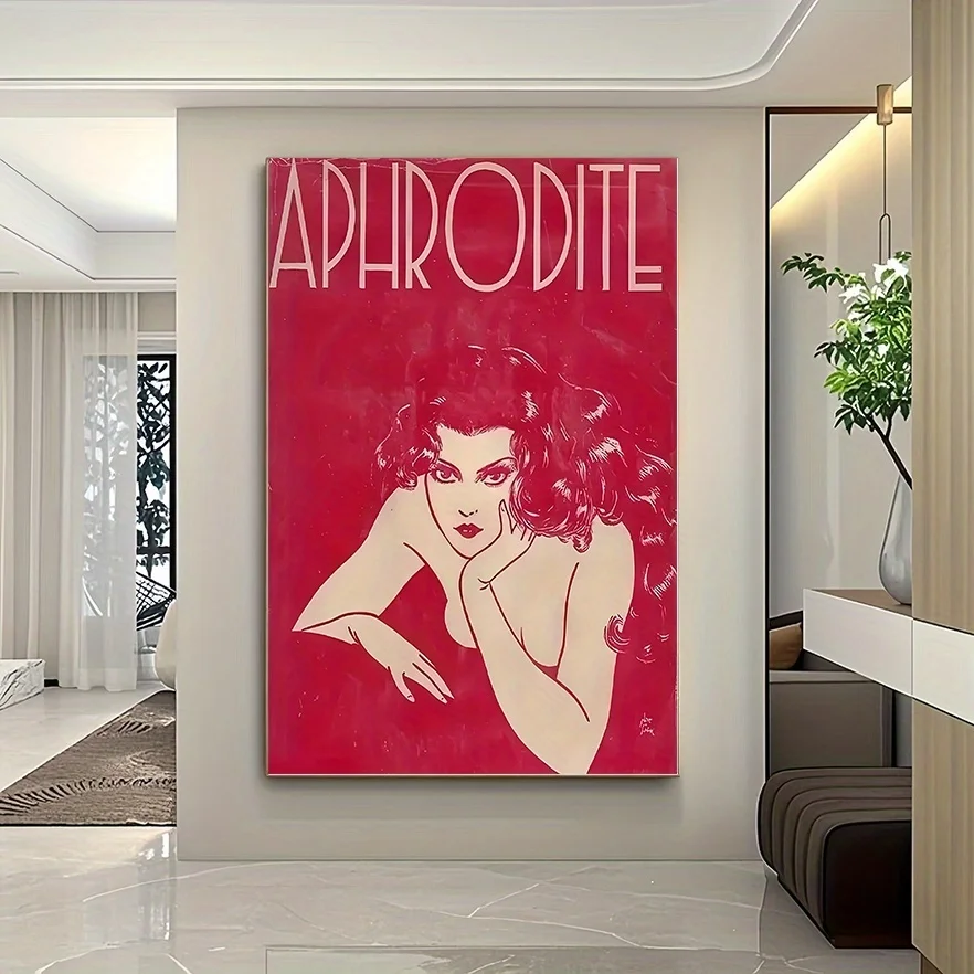 1pc Large Modern Canvas Poster - Waterproof Red Portrait of Woman with Aphrodite Typography - Frameless Bathroom, Living Room, - Image 5