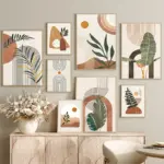 Plant Leaves Sun Line Geometry Boho Abstract Gallery Nordic Wall Art  Posters And Prints Painting Pictures For Living Room Decor