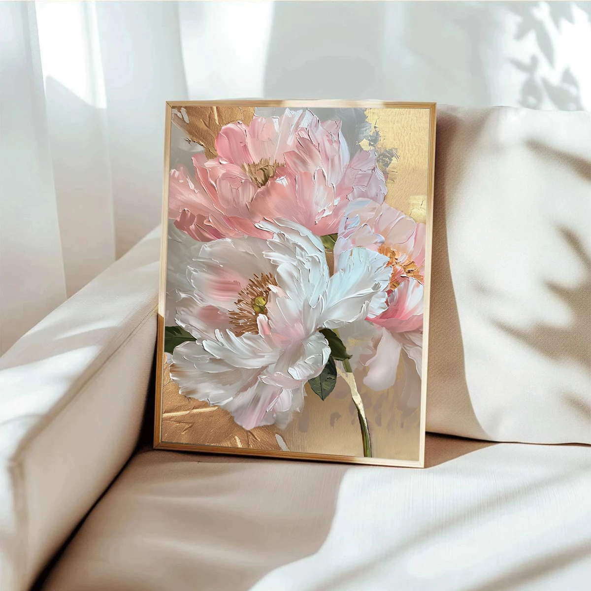 Modern Abstract Gold leaf Floral Wall Art, Canvas Print Posters, Home Living Room, Bedroom Decor, No Framed