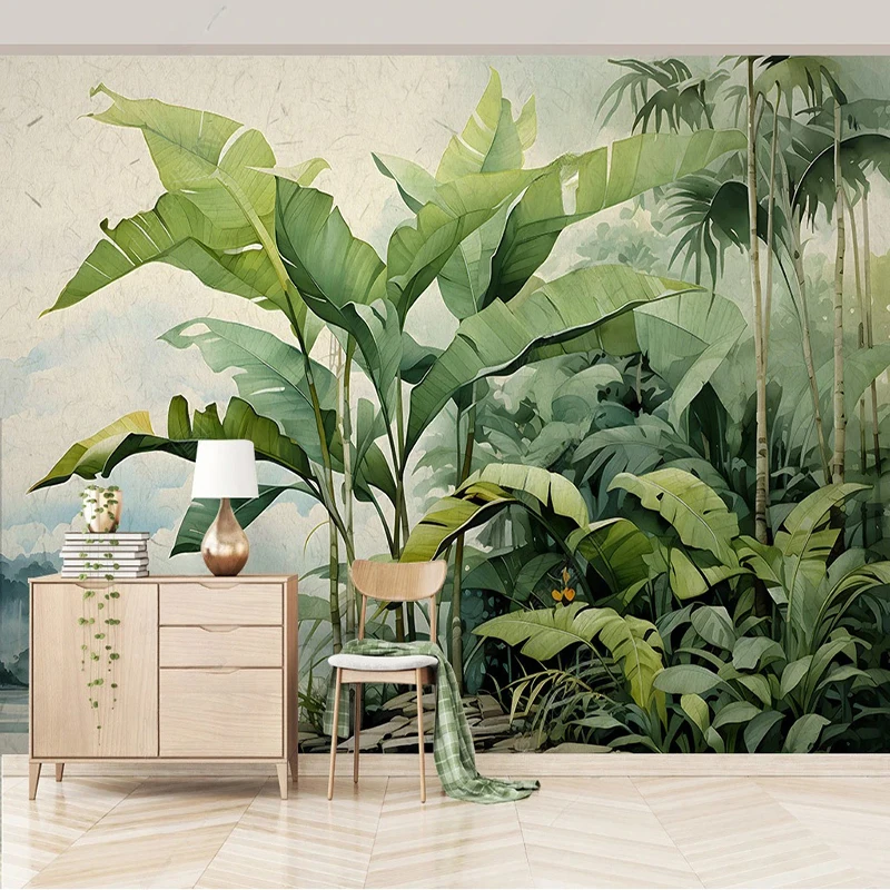 Custom Mural Wallpaper Nordic Retro Retro Hand-painted Tropical Plants Leave Wall Painting Living Room Bedroom Home Decor Fresco - Image 2