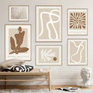 Line Wall Art Poster  Minimalist Canvas Paintings Print Picture for Living Room Interior Home Boho Abstract Matisse Beige White