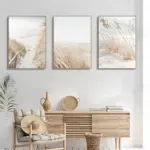 3PCS White Seascape Canvas Painting Nordic Sea Beach Pampas Botanical Grass Posters Decor Living Room Bedroom Wall Art Decor