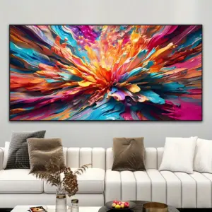 Vibrant Bohemian Abstract Ink Canvas Print Wall Art - Frameless Modern Colorful Explosion Design, Contemporary Home Decor