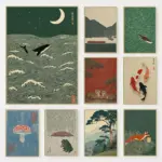 Vintage Japanese Style Illustration Train Animals Amphibian Otter Swimming Poster Canvas Painting Wall Pictures Home Decor