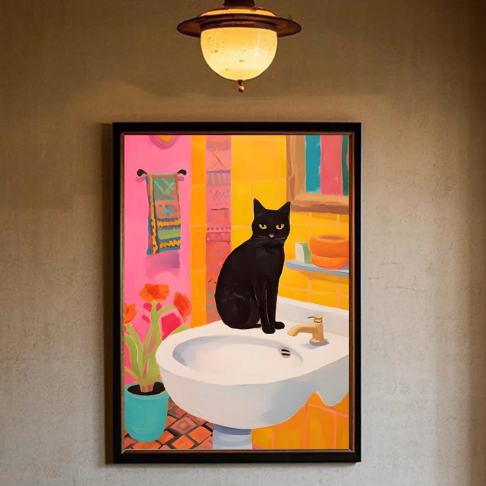 Art Green bedroom and cat Poster HD art sticky wall waterproof home living room bedroom bar aesthetic decoration - Image 5