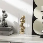 Abstract Art Metal Ball Square Transparent Box Acrylic Container Model Ornament Desk Decoration Ornaments Sphericity Crafts