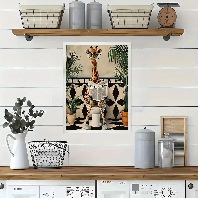 Giraffe Reading Newspaper Wall Art Prints Canvas Painting Poster Picture For Living Dining Play Room Home Decor - Image 4