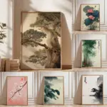 1pc Frameless Ancient Pine Tree Wall Art,Japanese Nature Poster Printing,Zen Plant Decor,Oriental Tree Painting,Calm Forest Art