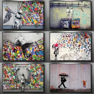 Banksy Graffiti Art Canvas Painting Modern Street Pop Art Butterfly Brains Girl Posters and Prints Wall Pictures for Home Decor