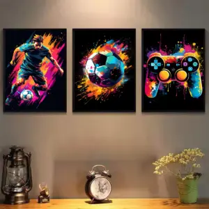 1/3pcs Neon Gaming Football Canvas Prints Poster Trendy Pop Aesthetics Art Prints Boys Bedroom Wall Art Home Decor Art Poster