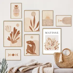 Abstract Canvas Painting Boho Matisse Poster Coral Lines Beige Wall Art Printing Picture Bedroom Living Room Decor