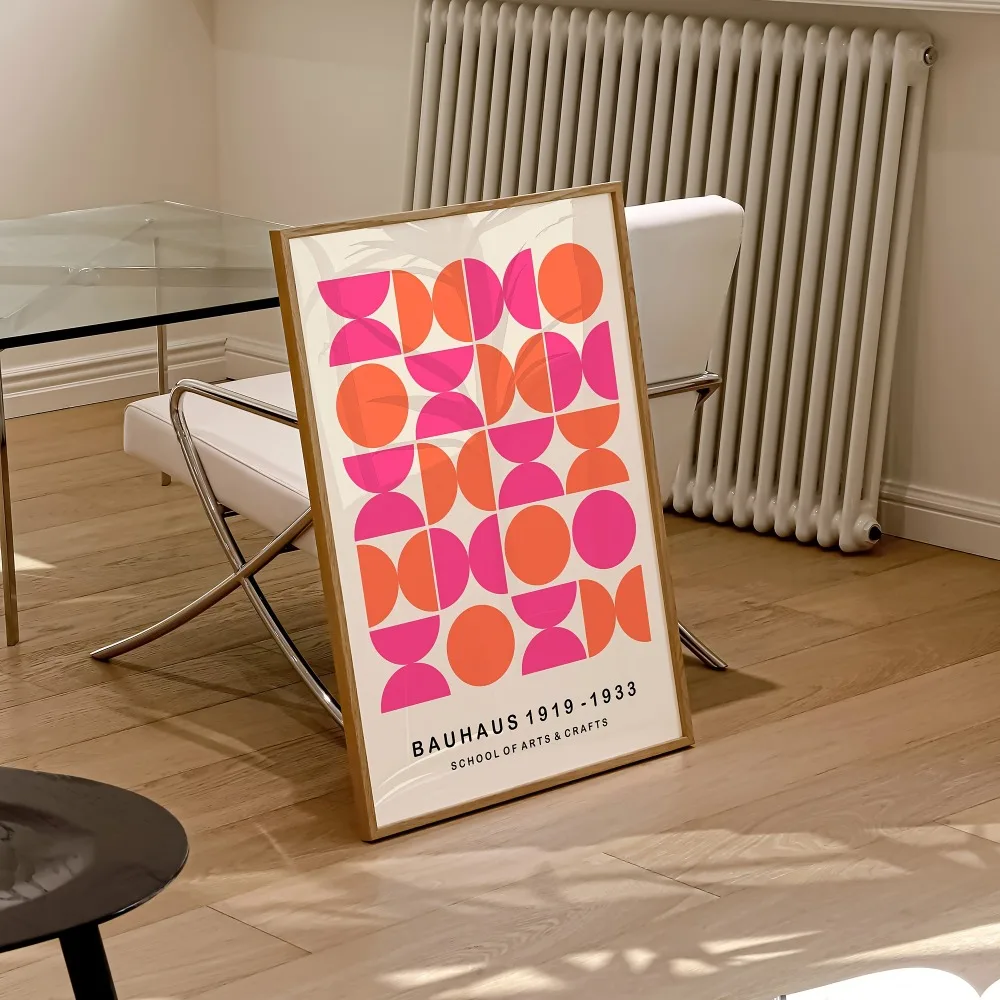 2pcs Set Mid-Century Geometric Bauhaus Canvas Prints Pink Orange, Frameless Wall Art for Modern Living Room,Bedroom,Dorm Decor - Image 4