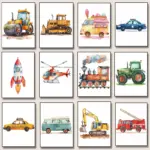 Helicopter Fire Truck Tractor  Airplane Rocket Canvas Painting Poster Nordic Wall Art Picture Kids Room Nursery Home Decor