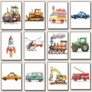 Helicopter Fire Truck Tractor  Airplane Rocket Canvas Painting Poster Nordic Wall Art Picture Kids Room Nursery Home Decor