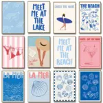 Seashells Meet Me At The Beach Poster Summer Bikini Coastal La Dolce Vita Canvas Painting Trendy Wall Art Room Home Decor