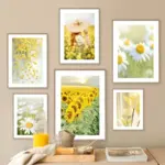 Yellow Idyllic Sunflower Girls Flower Nordic Posters And Prints Canvas Painting Wall Art Pictures For Living Room Home Decor
