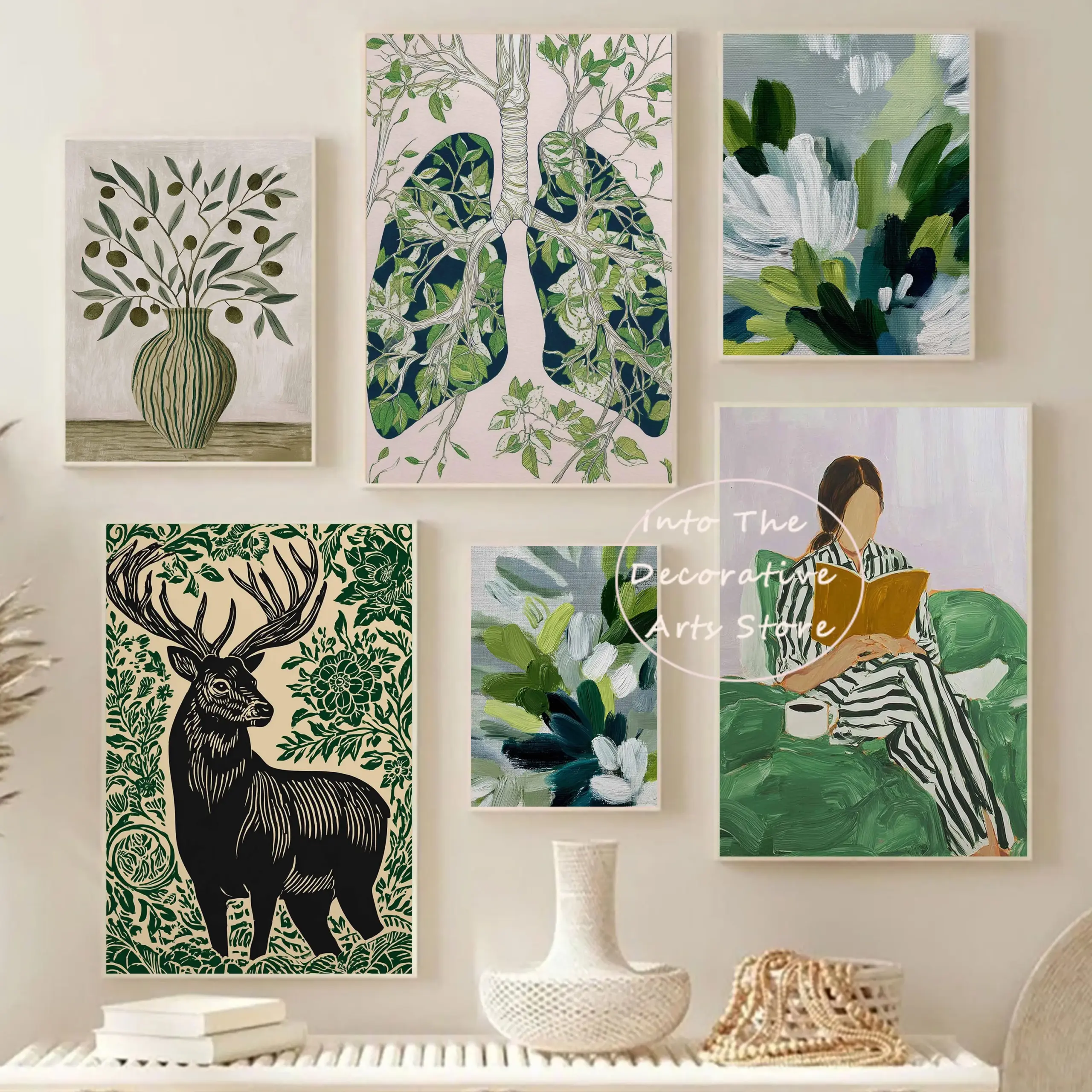 Nordic Minimalist Green Plant Art Abstraction Posters Prints Canvas Painting Wall Art Picture Living Room Home Decor - Image 2