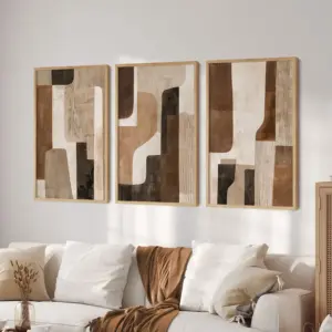 3-Piece Set of Brown and Beige Neutral Abstract Wall Art Print, Large Abstract Art Canvas Poster, Bohemian Style Modern Wall Decoration, Spring Decoration, Interior Decoration, Living Room, Bedroom, Kitchen, Bar, Cafe, Office, Corridor, Home and Room Decoration Art, Frameless