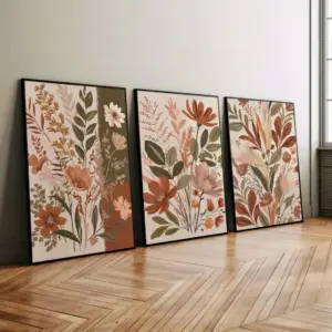3pcs/set Retro Ground Tone Plant Sage Green Art Canvas Print Bohemian Flower Wall Art Poster for Modern Spring Summer Home Decor