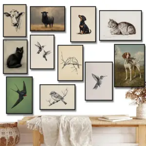 Swallow Bird Black Sheep Hummingbird Cow Sketch Black Cat Poster Canvas Painting Print Wall Art Picture Farmhouse Home Decor