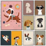 Cute Animal Nordic Art Colorful Cartoon Dog Illustrations Poster Canvas Paintings Wall Art Pictures Kindergarten Home Decor