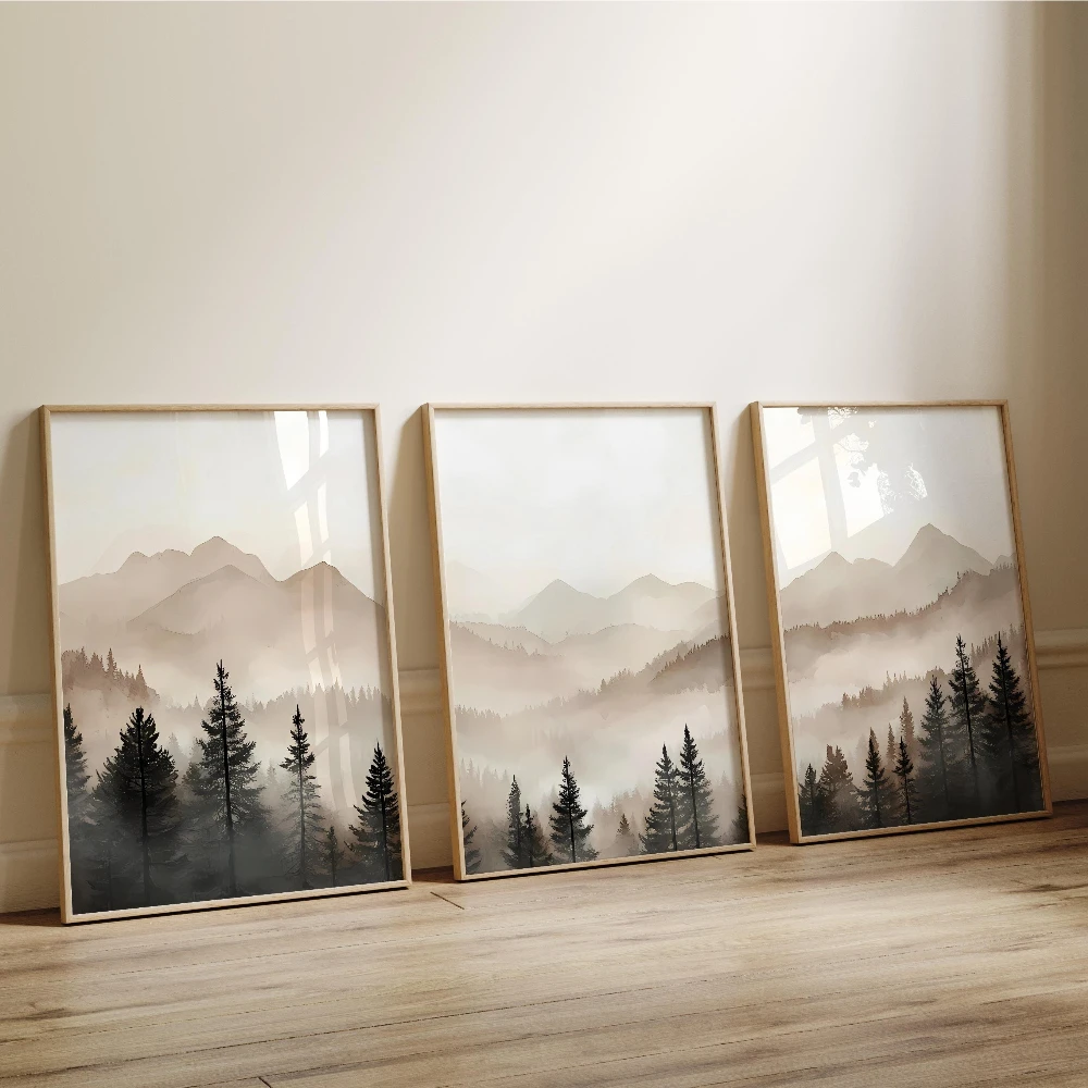 Abstract Forest Mountains Triptych Art Minimalist Modern Foggy Landscape Prints Set of 3 Printable Neutral Nature Wall Art Gift - Image 4