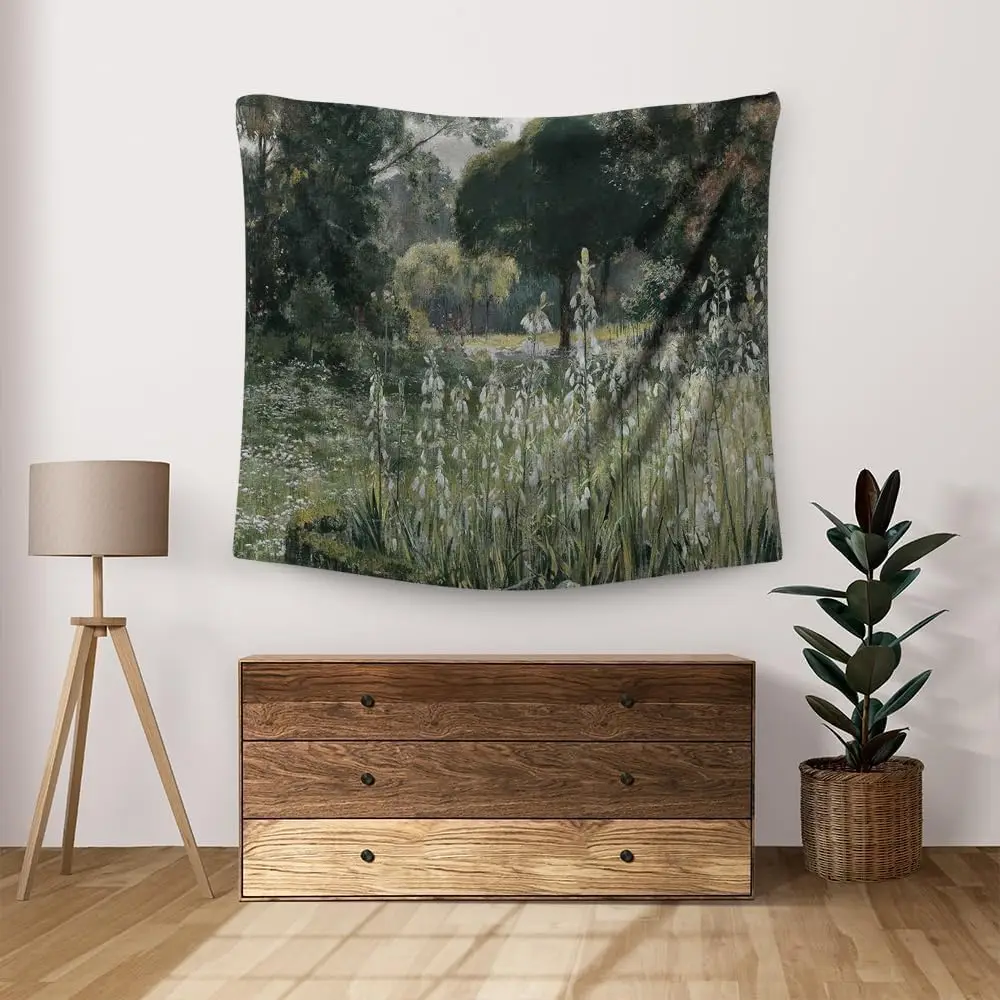 Wildflower Field Tapestry,Vintage Country Landscape Tapestry,Flower Meadow Farmhouse Wall Tapestries Aesthetic Wall Hanging for - Image 3