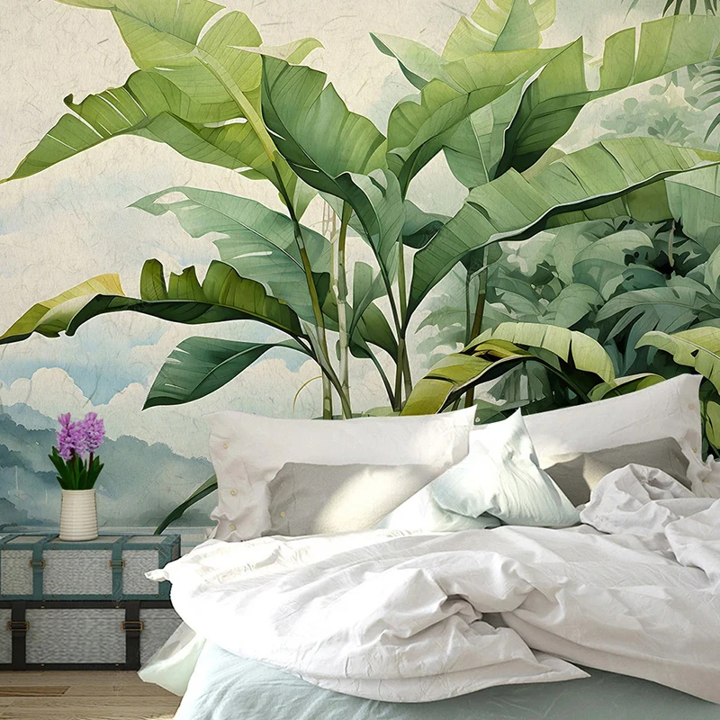 Custom Mural Wallpaper Nordic Retro Retro Hand-painted Tropical Plants Leave Wall Painting Living Room Bedroom Home Decor Fresco - Image 4