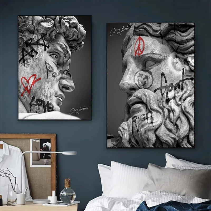 Statue of David Graffiti Art Canvas Painting David Head Sculpture Posters and Prints Street Wall Art Pictures for Room Decor - Image 3