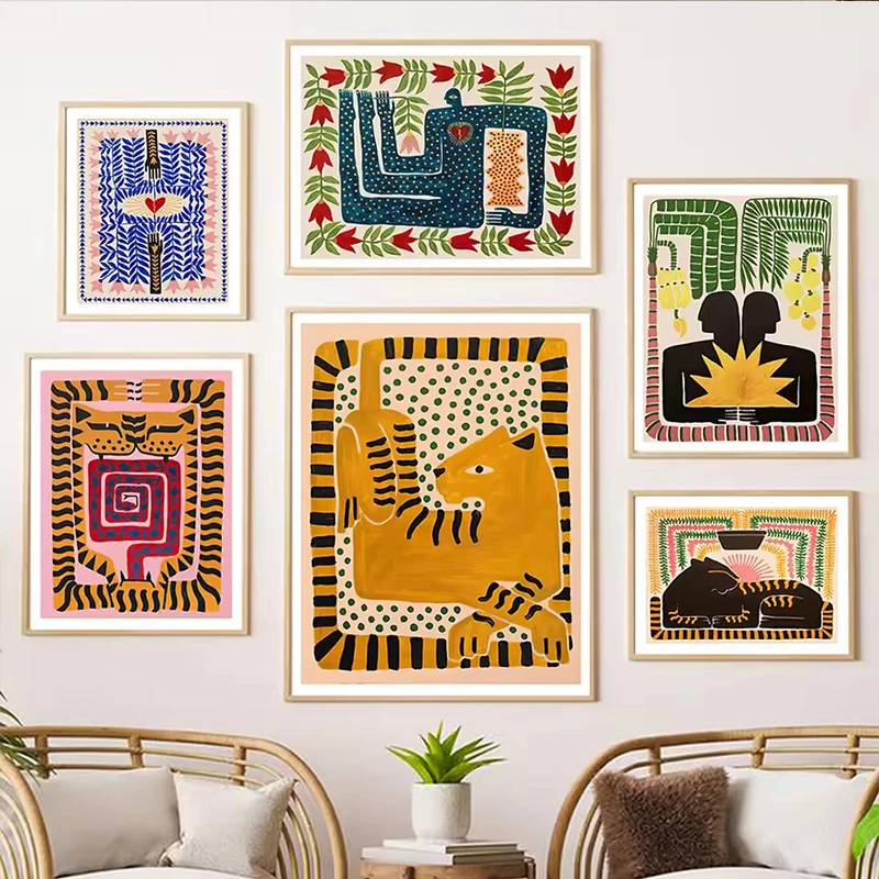 Ancient Egypt Colorful Abstract Boho Poster Tiger Leopard Figure Wall Art Prints Canvas Painting Pictures For Living Room Decor - Image 3