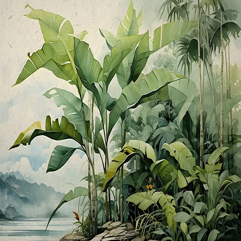 Custom Mural Wallpaper Nordic Retro Retro Hand-painted Tropical Plants Leave Wall Painting Living Room Bedroom Home Decor Fresco - Image 5