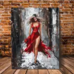 1pc Wooden Framed Canvas Oil Painting - Elegant Woman in Red Dress,Classroom, or Wall Decor, Office Artwork Vibrant Wall Art