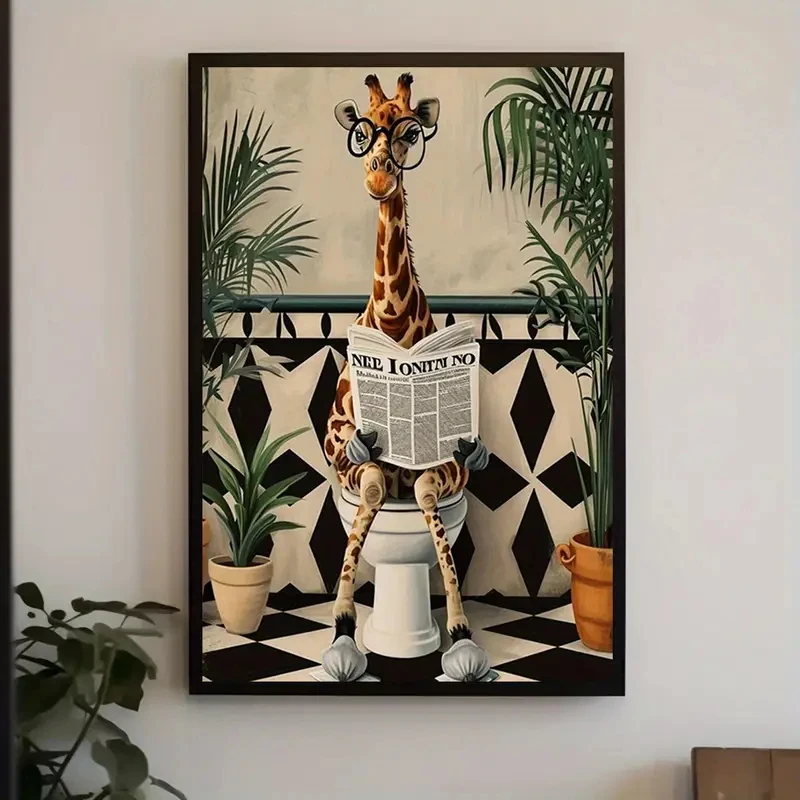 Giraffe Reading Newspaper Wall Art Prints Canvas Painting Poster Picture For Living Dining Play Room Home Decor - Image 3