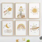 Cartoon Boho Rocket Sun Rainbow Stars Nursery Wall Art Canvas Painting Nordic Posters and Prints Pictures Baby Kids Room Decor