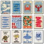 Retro Sardines Crab Lobster Poster Fish Print Canvas Painting Food Fruit Wall Art Picture for Kitchen Restaurant Cafe Decor