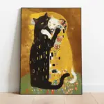 Cat Kitty Klimt Kiss Canvas Poster Vintage Creative Parody Style Print Wall Art Pictures Painting Living Room Home Decoration